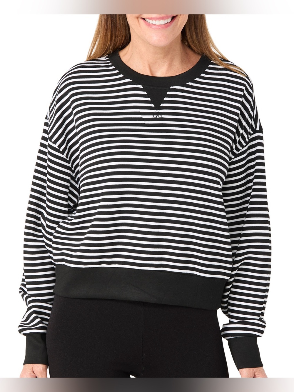 Danskin Active Long Sleeve Crop Striped Sweatshirt